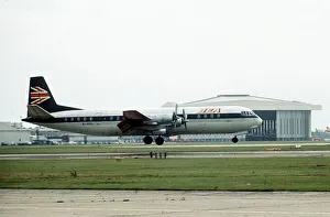 Aircraft Vickers Vanguard lands at Heathrow Airport October 1971 Aircraft Vickers Vanguard lands at Heathrow Airport October 1971