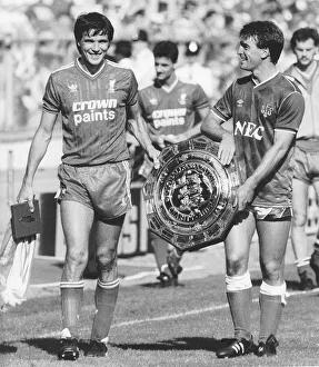 Alan Hansen of Liverpool and Kevin Ratcliffe of Everton Aug 1986 at Wembley holding Alan Hansen of Liverpool and Kevin Ratcliffe of Everton Aug 1986 at Wembley holding