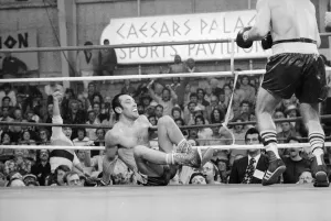 Alan Minter seen here just after being knocked to the canvas during his bout against Vito Alan Minter seen here just after being knocked to the canvas during his bout against Vito