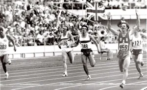 Alan Pascoe, Jose Jesus Carvalho of Portugal and Michael Shine who came second at Alan Pascoe, Jose Jesus Carvalho of Portugal and Michael Shine who came second at