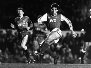 Alan Smith Arsenal v Everton Football February 1988 Alan Smith crashed home Alan Smith Arsenal v Everton Football February 1988 Alan Smith crashed home