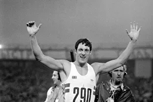 Alan Wells sprinter celebrates after winning 100 metres final in the Grand Arena of Alan Wells sprinter celebrates after winning 100 metres final in the Grand Arena of