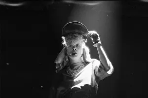 Alannah Currie of the British pop group The Thompson Twins performing on stage during a Alannah Currie of the British pop group The Thompson Twins performing on stage during a