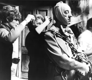 Alec Guinness preparing to film ghost scene in film musical Scrooge - February 1970 Alec Guinness preparing to film ghost scene in film musical Scrooge - February 1970