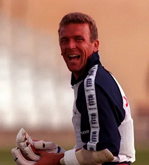 Alec Stewart England cricket captain has a laugh July 1998 during net practice for Alec Stewart England cricket captain has a laugh July 1998 during net practice for