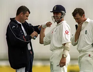 Alec Stewart Gets Treatment From Physiotherapist Wayne Morton After Hurting His Arm In Alec Stewart Gets Treatment From Physiotherapist Wayne Morton After Hurting His Arm In