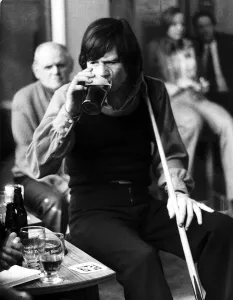 Alex Higgins snooker player drinking a pint of beer April 1973 Alex Higgins snooker player drinking a pint of beer April 1973