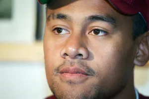 All Blacks rugby player Jonah Lomu during a press conference, while on a visit to Blaina All Blacks rugby player Jonah Lomu during a press conference, while on a visit to Blaina