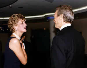 American actor Clint Eastwood actor meets Princess Diana at the film premier of The American actor Clint Eastwood actor meets Princess Diana at the film premier of The