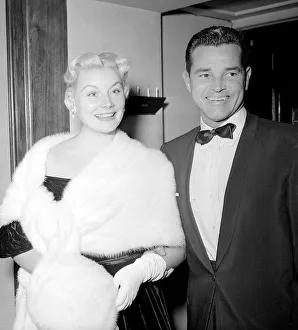 American Film Actress Barbara Payton wearing fur stole and muff at the Premiere of Film American Film Actress Barbara Payton wearing fur stole and muff at the Premiere of Film