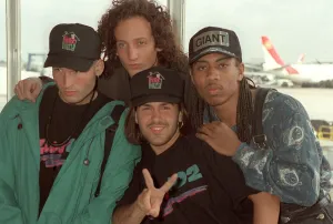American Pop band Color Me Badd at London airport. Color Me Badd had a UK Number American Pop band Color Me Badd at London airport. Color Me Badd had a UK Number