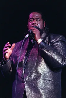 American singer songwriter Barry White performing in concert. December 1988 American singer songwriter Barry White performing in concert. December 1988