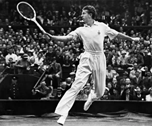 American tennis Player Don Budge in action during a Mens Singles match at Wimbledon in American tennis Player Don Budge in action during a Mens Singles match at Wimbledon in