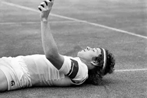 American tennis star John McEnroe in action at Queens Club. June 1980 American tennis star John McEnroe in action at Queens Club. June 1980