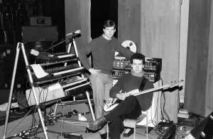 Andy McCluskey and Paul Humphreys (on keyboards) of the band Orchesteral Manouevers In Andy McCluskey and Paul Humphreys (on keyboards) of the band Orchesteral Manouevers In
