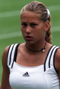 Anna Kournikova competing in the Wimbledon Tennis Championships June1999 Anna Kournikova competing in the Wimbledon Tennis Championships June1999
