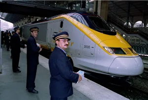 Anxious Channel Tunnel rail staff waiting for the Eurostar Channel Tunnel train to leave Anxious Channel Tunnel rail staff waiting for the Eurostar Channel Tunnel train to leave