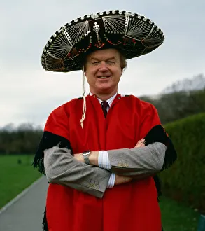 Archie McPherson Sports Commentator pictured wearing red cape and sombrero hat April 1987 Archie McPherson Sports Commentator pictured wearing red cape and sombrero hat April 1987