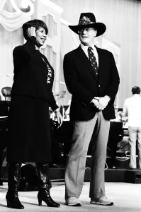 Aretha Franklin and Larry Hagman on stage at the Royal Variety Show Rehearsal at Aretha Franklin and Larry Hagman on stage at the Royal Variety Show Rehearsal at