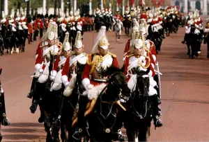 Army Regiments Household Cavalry marching in formation for the state visit of President Army Regiments Household Cavalry marching in formation for the state visit of President