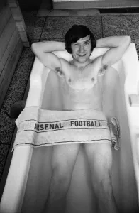 Arsenal footballer George Armstrong pictured in the bath at Highbury football ground Arsenal footballer George Armstrong pictured in the bath at Highbury football ground