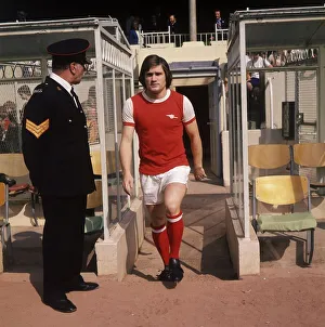 Arsenal footballer Pat Rice walking down tunnel to the pitch. Arsenal v Liverpool, 1975 Arsenal footballer Pat Rice walking down tunnel to the pitch. Arsenal v Liverpool, 1975