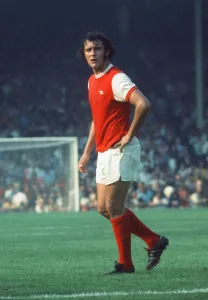 Arsenal footballer Ray Kennedy in action against Leicester City at Highbury Arsenal footballer Ray Kennedy in action against Leicester City at Highbury