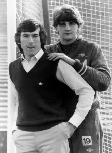 Arsenal keepers Pat Jennings (left) and John Lukic. 2nd November 1984 Arsenal keepers Pat Jennings (left) and John Lukic. 2nd November 1984