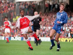 Arsenal v Southampton Football May 1992 Ian Wright fires in a shot against Arsenal v Southampton Football May 1992 Ian Wright fires in a shot against