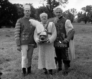Arthur Lowe dressed up as St George during filming for the episode Knights of Madness in Arthur Lowe dressed up as St George during filming for the episode Knights of Madness in