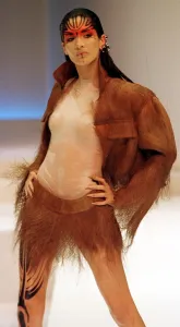 Astrid Models for Thierry Mugler at Paris Fashion Week 1999 Wearing textured skirt Astrid Models for Thierry Mugler at Paris Fashion Week 1999 Wearing textured skirt