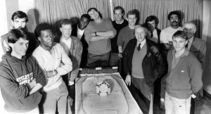 Athlete Steve Cram An injured Steve Cram, pictured with the stars of Athlete Steve Cram An injured Steve Cram, pictured with the stars of