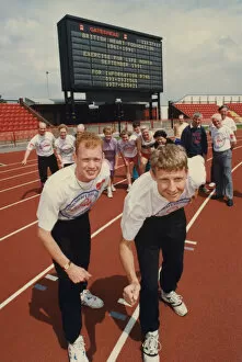 Images Dated 8th July 1991: Athlete Steve Cram Steve Cram and David Sharpe line up to give their