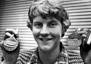 Athlete Steve Cram Steve Cram show off his gold medals won in 1500 metres Athlete Steve Cram Steve Cram show off his gold medals won in 1500 metres