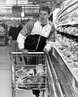 Athlete Steve Cram Steve Cram pushing the shopping trolley around Presto Athlete Steve Cram Steve Cram pushing the shopping trolley around Presto