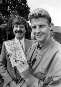 Athlete Steve Cram Steve Cram with unknown man Athlete Steve Cram Steve Cram with unknown man