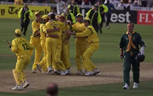Australia cricket team celebrate Cricket World Cup 1999 as Allan Donald walks off Australia cricket team celebrate Cricket World Cup 1999 as Allan Donald walks off