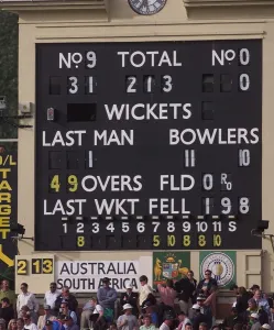 Australia v South Africa Scoreboard June 1999 Edgbaston Scoreboard at the end of Australia v South Africa Scoreboard June 1999 Edgbaston Scoreboard at the end of