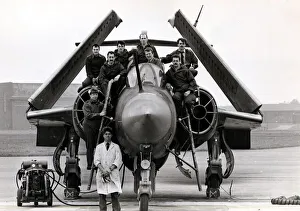 Aviation - RAF St Athan - Chief techinician Paul Cavanagh with his service crew on a Aviation - RAF St Athan - Chief techinician Paul Cavanagh with his service crew on a