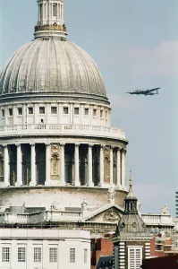 Avro Lancaster City of Lincoln seen here during the flypast to commemorate the 50th Avro Lancaster City of Lincoln seen here during the flypast to commemorate the 50th