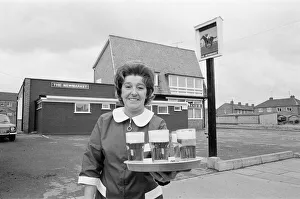 Barmaid at The Newmarket Pub, Penrith Road, Middlesbrough, 1972, Photocall Barmaid at The Newmarket Pub, Penrith Road, Middlesbrough, 1972, Photocall