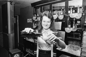 Barmaid, Pub, Middlesbrough, 1976, Barmaid of the Year Competition, Entrant Barmaid, Pub, Middlesbrough, 1976, Barmaid of the Year Competition, Entrant
