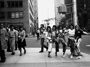 Bay City Rollers dancing the Highland fling during their visit to New York during their Bay City Rollers dancing the Highland fling during their visit to New York during their