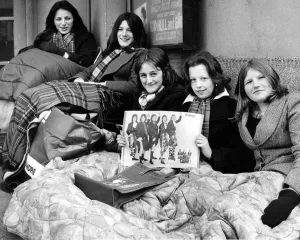 These five Bay City Rollers fans settle down this morning for a 28-hour wait outside These five Bay City Rollers fans settle down this morning for a 28-hour wait outside