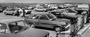 The beach at Southport yesterday afternoon - one big car park. 16th April 1979 The beach at Southport yesterday afternoon - one big car park. 16th April 1979