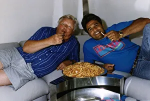 Benny Hill Actor Comedian With Fellow Actor Erik Estrada Eating A Plate Of Chips Benny Hill Actor Comedian With Fellow Actor Erik Estrada Eating A Plate Of Chips
