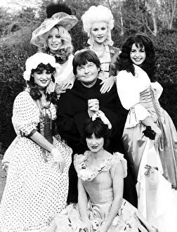 Benny Hill as a monk with girls during recording 1979 of his new show Benny Hill as a monk with girls during recording 1979 of his new show