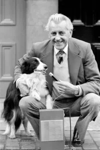 Bernard Oliver and his dog. April 1977 77-02077-001 Bernard Oliver and his dog. April 1977 77-02077-001