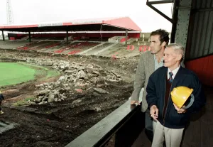 Bernie Slaven and Wilf Mannion watch as Ayresome Park, the home of Middlesbrough F Bernie Slaven and Wilf Mannion watch as Ayresome Park, the home of Middlesbrough F
