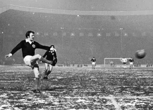 Billy Bremner of Scotland attempts a shot on goal during their five nil defeat to England Billy Bremner of Scotland attempts a shot on goal during their five nil defeat to England
